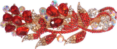 

Mansiyaorange party Wedding casual wear fancy Golden pin accessories Hair Clip(Red)
