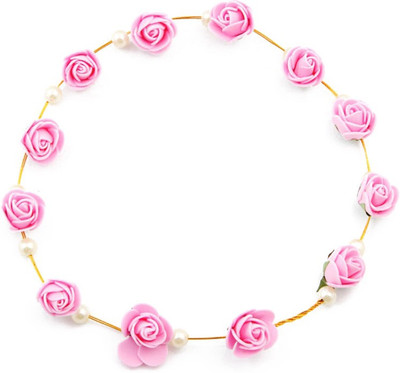 Sanjog Baby Pink And Pearl Elegant Tiara/Crown Head Band(Pink)