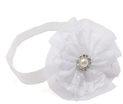 

NeedyBee Girls White Pearl Mesh Yarn Flower Kids Hair Accessories Elastic Infant Baby Head Band(White)