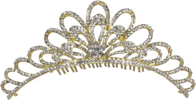 

Muchmore Traditional Crown For Woman And Girls For Party And Wedding Occasion Hair Clip(Gold, White)