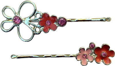 

B-Fashionable Butterfly & Flower Set Bobby Hair Pin(Pink, Red)