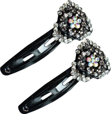 

Glitters Online Blackish Silver Colour American Diamond Hair Clip(Silver, Black)