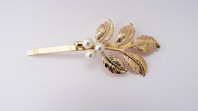 

GalexiaR Leaf Pearl Barrette Slide Sareepin Headpiece Hair Pin(Gold)