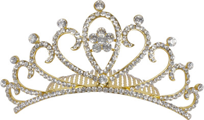 

Muchmore Traditional Crown For Woman And Girls For Party And Wedding Occasion Hair Clip(Gold, White)