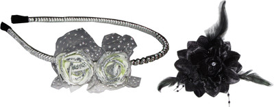

GD White Floral Hairband with Black Floral Tic-Tac Hair Accessory Set(Multicolor)