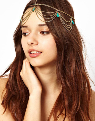 

SENECIO 'S Multilayered Bohemia Gold Plated Tiara Graceful Imitation Turquoise Stone Crown Jewel Hair Chain(Turquoise, Gold)