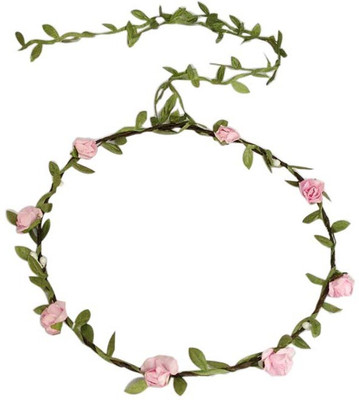 

Young & Forever Rose Flowers Branch Festival Wedding Garland Head Wreath Crown Floral Halo Hair Head Band(Pink, Green)