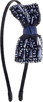 

The Ethnic Wears Metal Alloy, Silk Covered, Beeds, Crystal & CZ Stones, etc. Hair Band(Black)