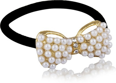 

The Bling Stores GOLDEN PEARL TRENDY BOW HAIR BAND Rubber Band(Gold)