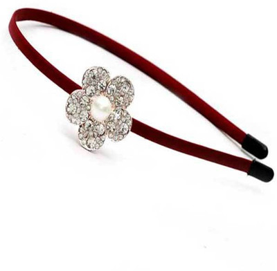 

Dchica Awesome Flower and Pearl Crystal Crown Hair Band(Maroon)