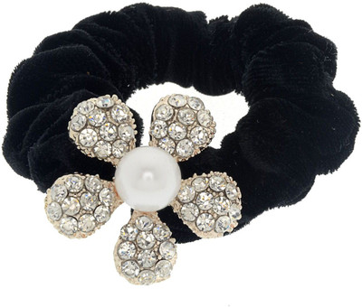 

The Ethnic Wears Pearls and Stones Studded Rubber Band(Black)