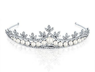 

Bling Jewelry Christmas Gifts Rhodium Plated Rhinestone Simulated Pearl Bridal Tiara Hair Accessory Set(White)