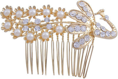 

Pink Rose Mayur Hair Clip(Gold)