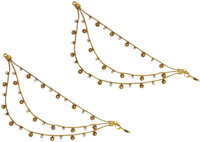 

Mehrunnisa Triple Layer Kan Gold Tone Crystal Ear To Hair Accessory For Women Hair Chain(Gold)