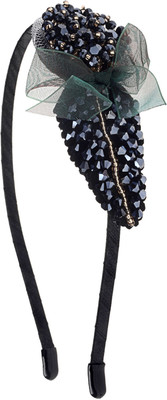 

The Ethnic Wears Metal Alloy, Silk Covered, Beeds, Crystal & CZ Stones, etc. Hair Band(Black)