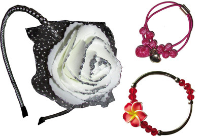 

GD Floral Hairband, Rubber band, Bracelet Hair Accessory Set(White, Multicolor)