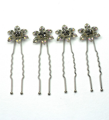 

Glitters Online Blackish Silver Colour American Diamond - 4 Pcs. Hair Pin(Black, Silver)