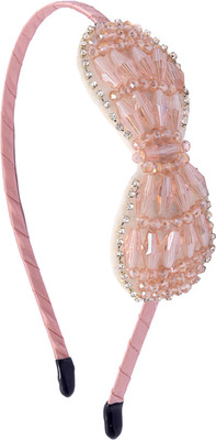 

The Ethnic Wears Metal Alloy, Silk Covered, Beeds, Crystal & CZ Stones, etc. Hair Band(Pink)