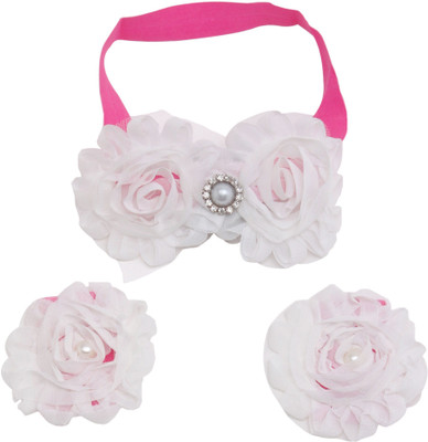 

NeedyBee Fashion Baby Girls Pearl Barefoot Sandals and Rosset Floral Headband Set Hair Accessory Set(White)