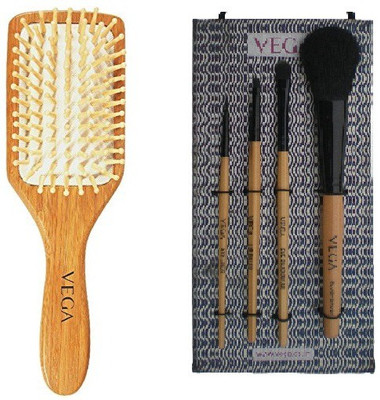 

Vega Wooden Bristle Paddle Brush - Medium & Set of 4 Make-up Brushes