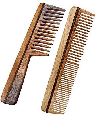 

RoyaltyRoute Professional Hair Comb, Set of 2 - Handmade Wooden Neem - Anti Dandruff, Non-Static and Eco-friendly