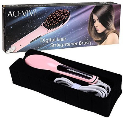 

Acevivi Digital Anti Static Ceramic Hair Straightener Heating Detangling Hair Brush Paddle Brush for Faster Straightening Styling, 29W, (230V-110V), Pink