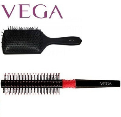 

Vega Paddle Hair Brush Regular 8586 And Round Brush R2-Rbb Combo