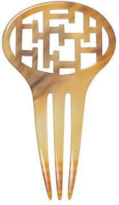 

Marycrafts Buffalo Horn Art Deco Hair Comb, Hair Pin, 3 Prongs Hair Fork, Hair Accessory Handmade Amber 6.1"x3.5"