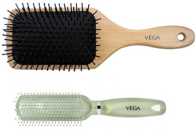 

VEGA Wooden Paddle Brush - Large & Flat Brush - Silver