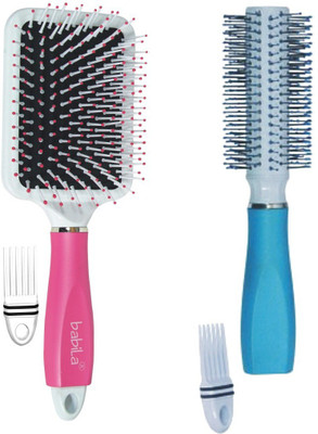Babila ROUND & PADDLE HAIR BRUSH( TWO-IN-ONE) WITH CLEANING COMB