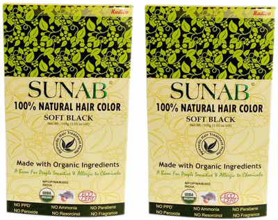 

Sunab Certified Organic & 100% Natural-Soft Black-Twin Pack Hair Color(Soft Black)