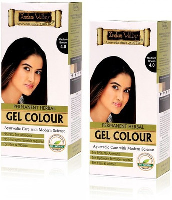 

Indus Valley Permanent Herbal Hair Colour Medium Brown 4.0 Kit Set of 2 Hair Color(NA)