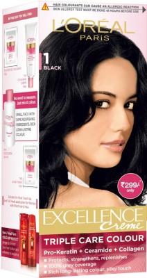 Buy LOreal Paris No Ammonia Excellence Creme Tripple Care Color With  French Rose Oil 1 Black 25gm  25ml 1s Online at Best Prices in India   JioMart
