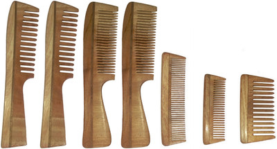 

Ginni Marketing Combo of 7 Neem Wood Combs (regular and detangler handle+ 4 inches, 5 inches and baby detangler)