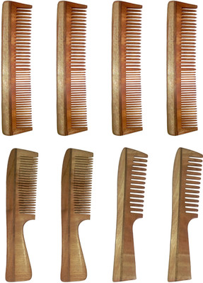 

Ginni Marketing Combo of 8 Neem Wood Combs (regular + regular and detangler handle)