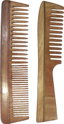 

Ginni Marketing Combo of 2 Neem Wood Combs (regular detangler-7.5" and detangler handle-7.5" )
