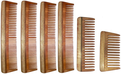 

Ginni Marketing Combo of 6 Neem Wood Combs ( regular + medium and baby detangler)