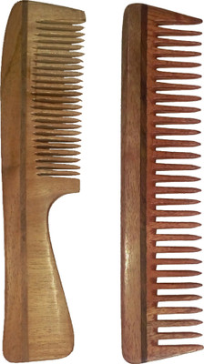 

Ginni Marketing Combo of 2 Neem Wood Combs (regular handle-7.5" and detangler:regular size-7.5" )