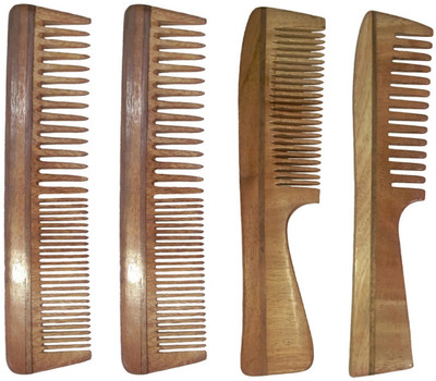 

Ginni Marketing Combo of 4 Neem Wood Combs (Regular Detangler+Handle)