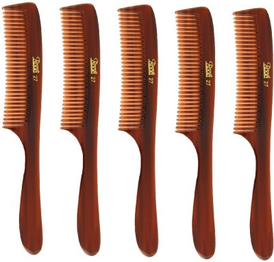 ROOTS Brown Fine Teeth Comb with Handle for Fine Hair - Pack of 5