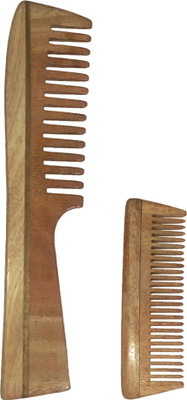 

Ginni Marketing Combo of 2 Neem Wood Combs (handle detangler-7.5" and small/baby-4" )