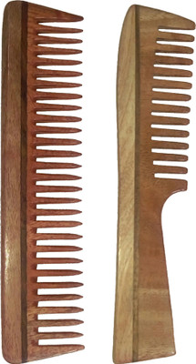

Ginni Marketing Combo of 2 Neem Wood Combs (detangler:regular size-7.5" and handle detangler-7.5" )