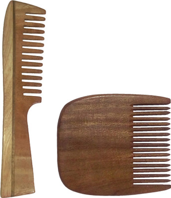 

Ginni Marketing Combo of 2 Neem Wood Combs (handle detangler-7.5" and regular beard-3.75" )