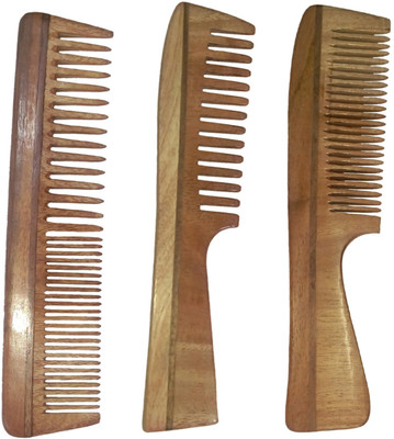 

Ginni Marketing Combo of 3 Neem Wood Combs (Regular detangler + regular handle+ detangler handle