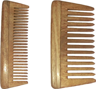 

Ginni Marketing Combo of 2 Neem Wood Combs (baby/small detangler-4" and baby/small-4" )