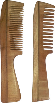

Ginni Marketing Combo of 2 Neem Wood Combs (regular handle-7.5" and detangler handle-7.5" )