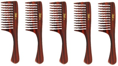 ROOTS Brown Wide Teeth Comb for Wavy/ Curly/ Thick - Pack of 5