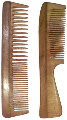 

Ginni Marketing Combo of 2 Neem Wood Combs (regular handle-7.5" and regular detangler-7.5" )
