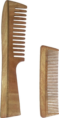 

Ginni Marketing Combo of 2 Neem Wood Combs (handle detangler-7.5" and small/baby-5" )