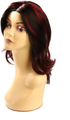 

Wig-O-Mania Leesha Syn Fibre Medium Stylish Natural Black With Burgandy Hair Extension